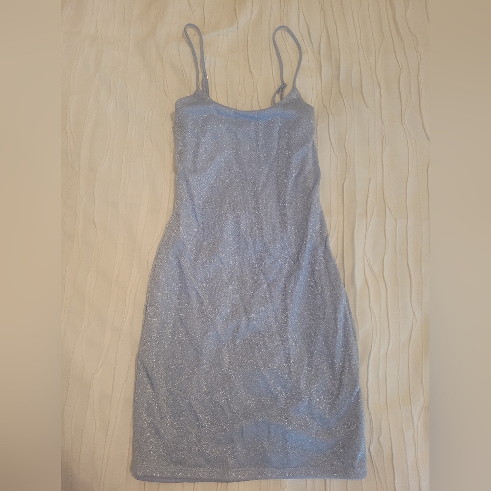 Lucy in the sky bodycon glitter light blue mini dress